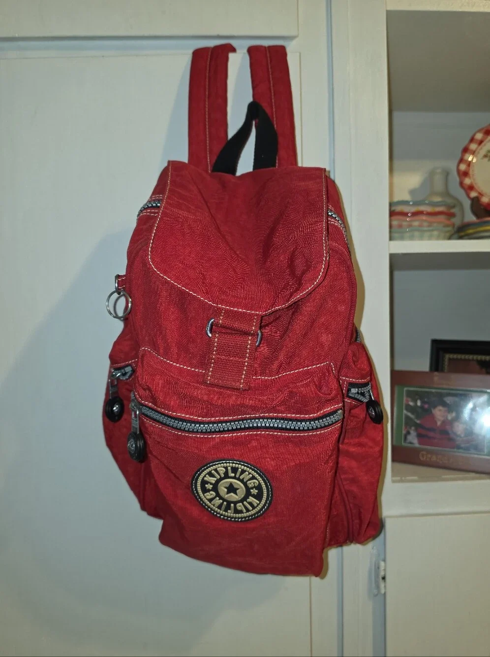 KIPLING Vintage Red Backpack, Very Good Pre-owned Condition!